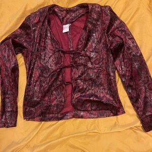 Women's Burgundy Snake-Print Tie-Front Top